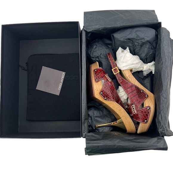 $630 New Dsquared2 Women US 7 Brown Leather Sandal Pumps Platform Heel Shoes - Picture 5 of 17